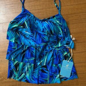 NWT! Caribbean Joe Tankini TOP ONLY Women's size: 8 Vibrant Blue and green